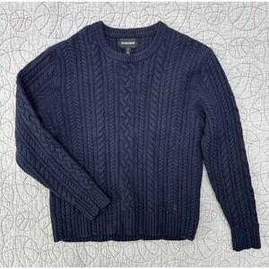 Bonobos Extrafine Merino Wool Blue Cable Knit Crew Sweater / Large Slim